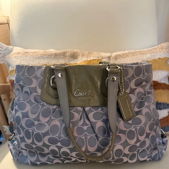 Coach Ashley Signature Sateen Large Satchel Bag Gray Khaki F18450 - Picture 8 of 15